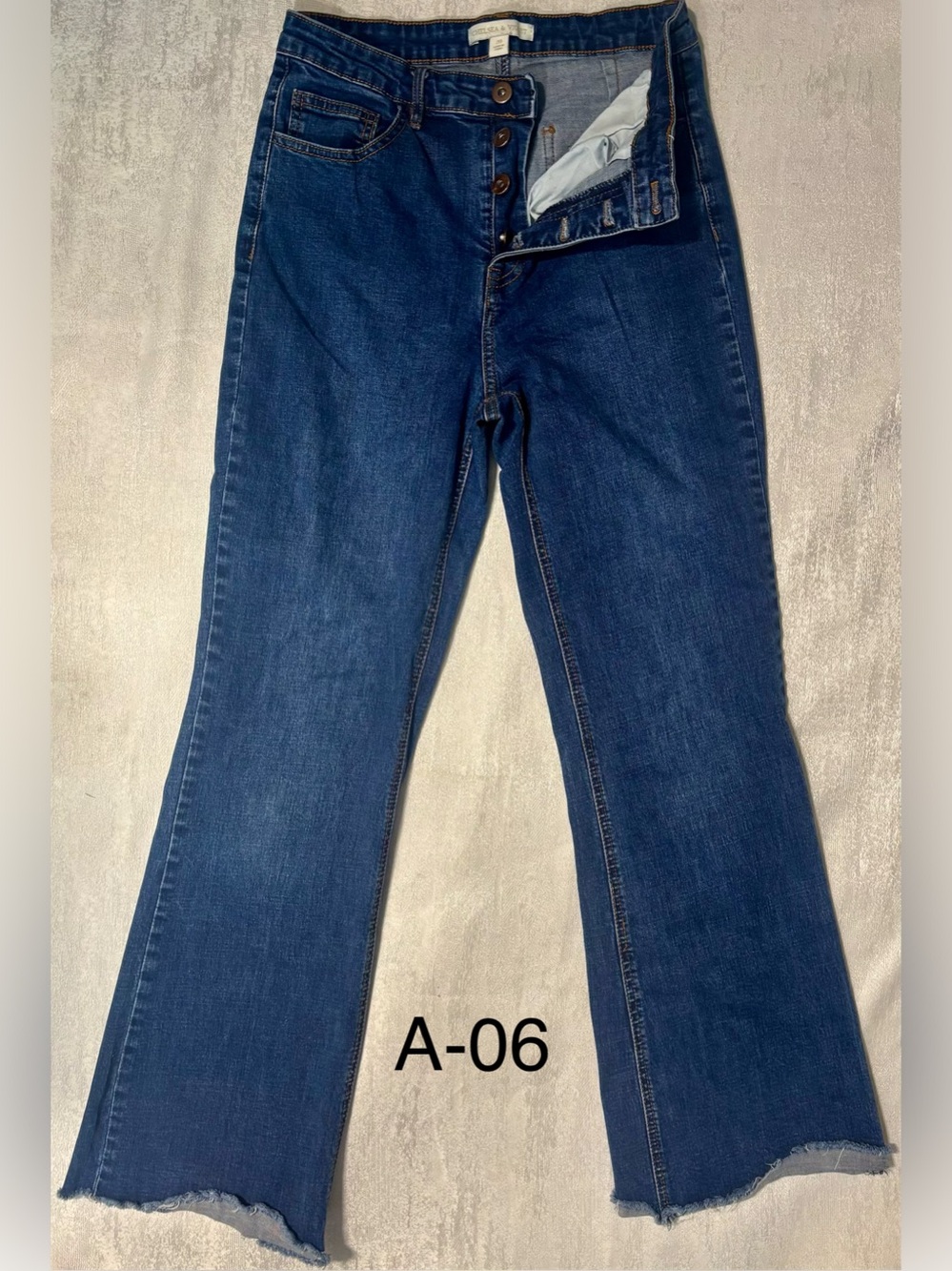 Chelsea & Violet Dark Blue Button-Fly Flare Jeans